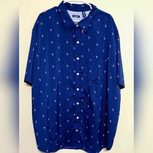 Izod Navy Short-Sleeve Button-Up with Pink Flamingo Print